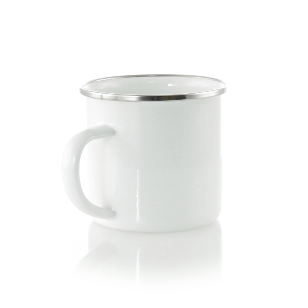 Caneca esmalte com rebordo cromo