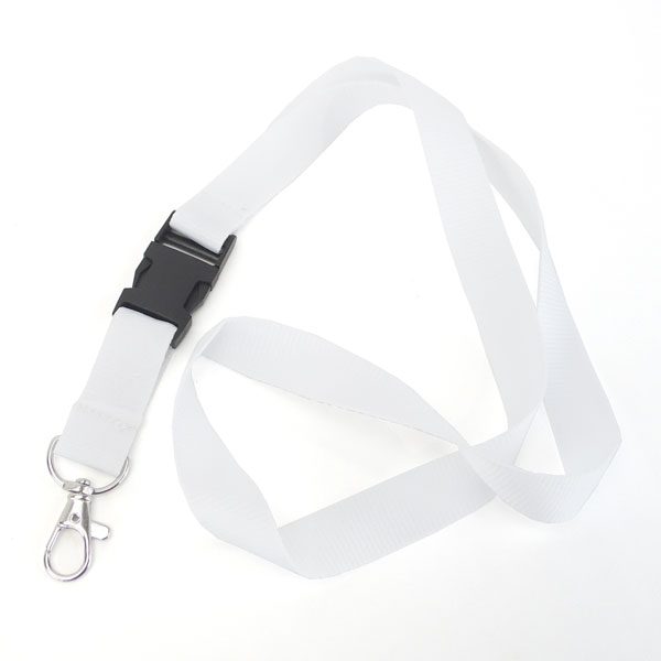 Fita Lanyard porta-chaves em cetim branco c/ clip